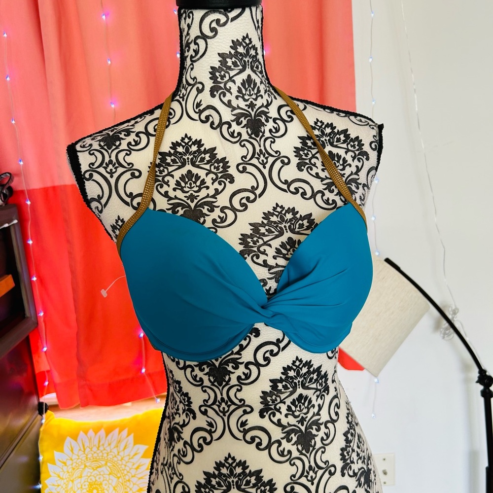 Aerie Teal and Gold Bikini Top